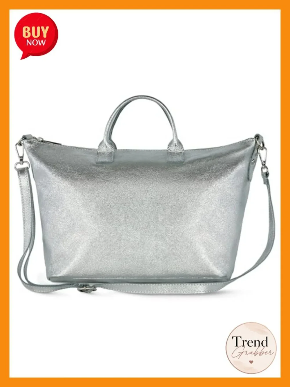 Italian Genuine Metallic Suede Tote Bag with Adjustable Strap, Work & Travel
